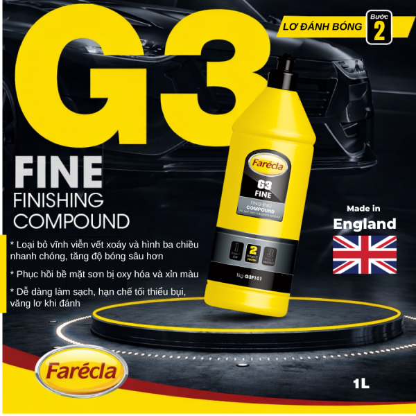 Kem đánh bóng Farecla G3 Fine Finishing Compound bước 2– Lơ đánh bóng sơn xe, xóa xoáy, hologram tăng độ bóng | G3F101 chính hãng Anh Quốc