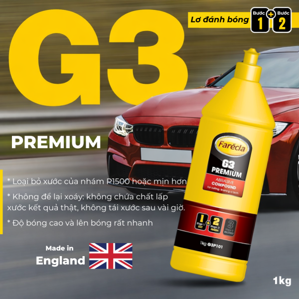 Kem đánh bóng Farecla G3 Premium bước 1+2 – Lơ đánh bóng ô tô, Cắt xước & hoàn thiện nhanh | G3P101 chính hãng Anh Quốc