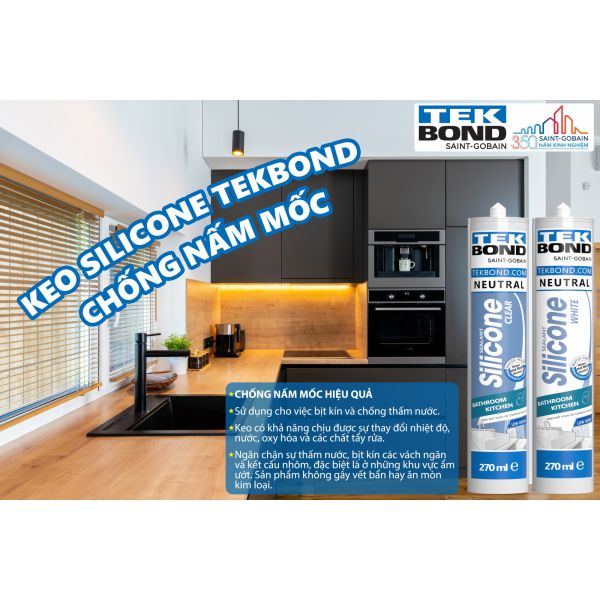 Keo Silicone chống nấm mốc chuyên dùng nhà bếp, nhà tắm và toilet - Keo Silicone Trung Tính Tekbond 270ml