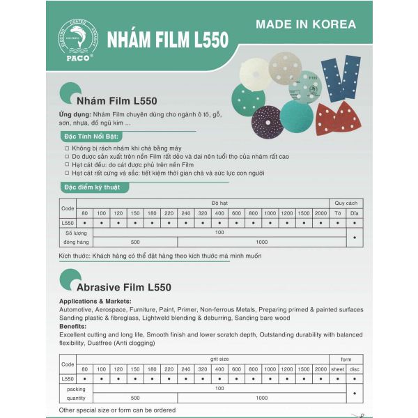 Nhám film L550 (Made in Korea)