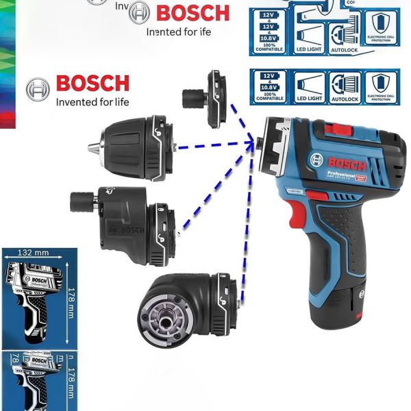 Máy khoan vặn vít dùng pin đa năng Bosch GSR 12V-15 FC Set - Không bao gồm Pin + Sạc (bảo hành 12 tháng)